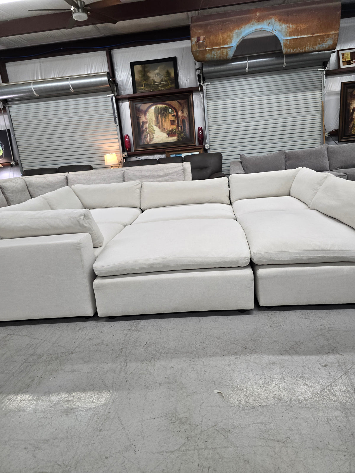 Huge Light Beige Cloud Modular Sectional Couch with Ottoman - D100