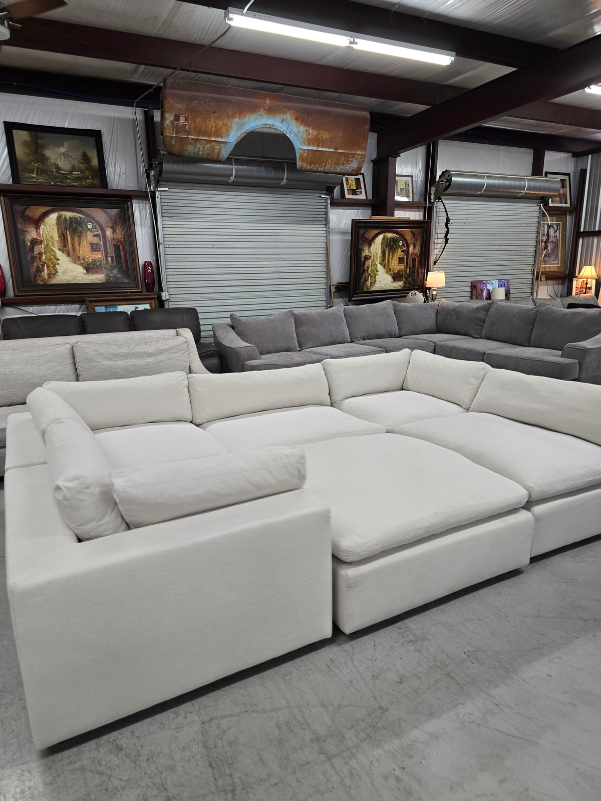 Huge Light Beige Cloud Modular Sectional Couch with Ottoman - D100