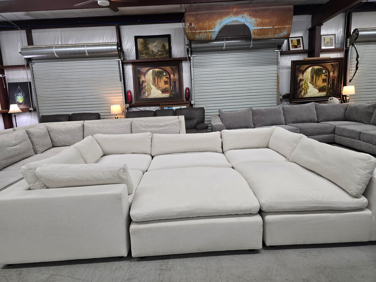 Huge Light Beige Cloud Modular Sectional Couch with Ottoman - D100