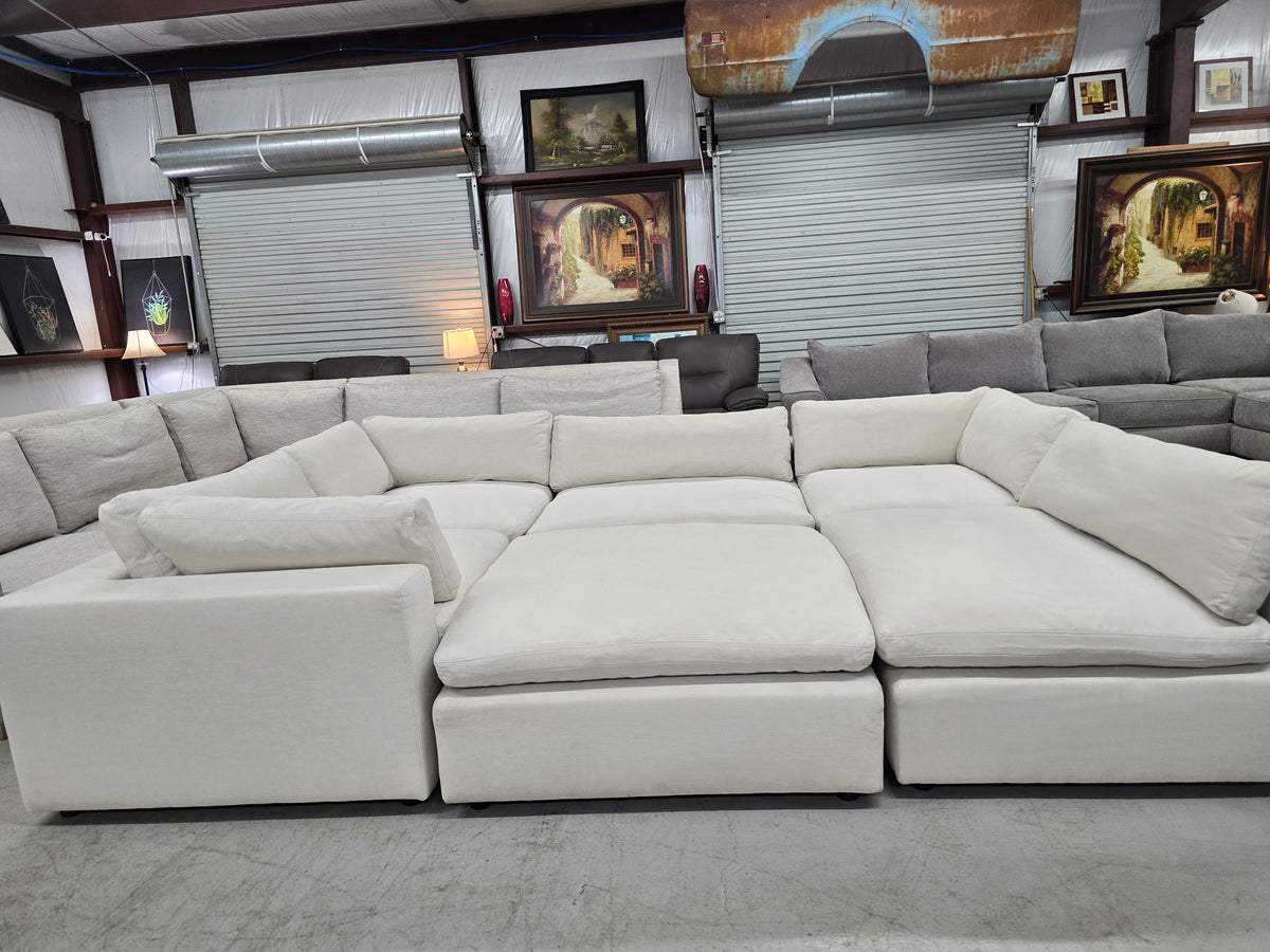 Huge Light Beige Cloud Modular Sectional Couch with Ottoman - D100