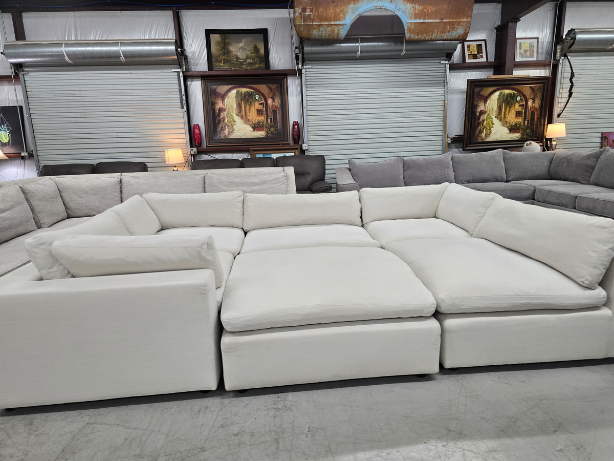 Huge Light Beige Cloud Modular Sectional Couch with Ottoman - D100