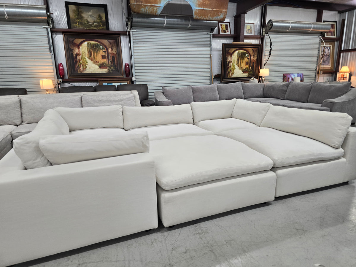 Huge Light Beige Cloud Modular Sectional Couch with Ottoman - D100