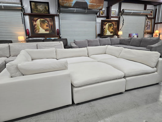 Huge Light Beige Cloud Modular Sectional Couch with Ottoman - D100