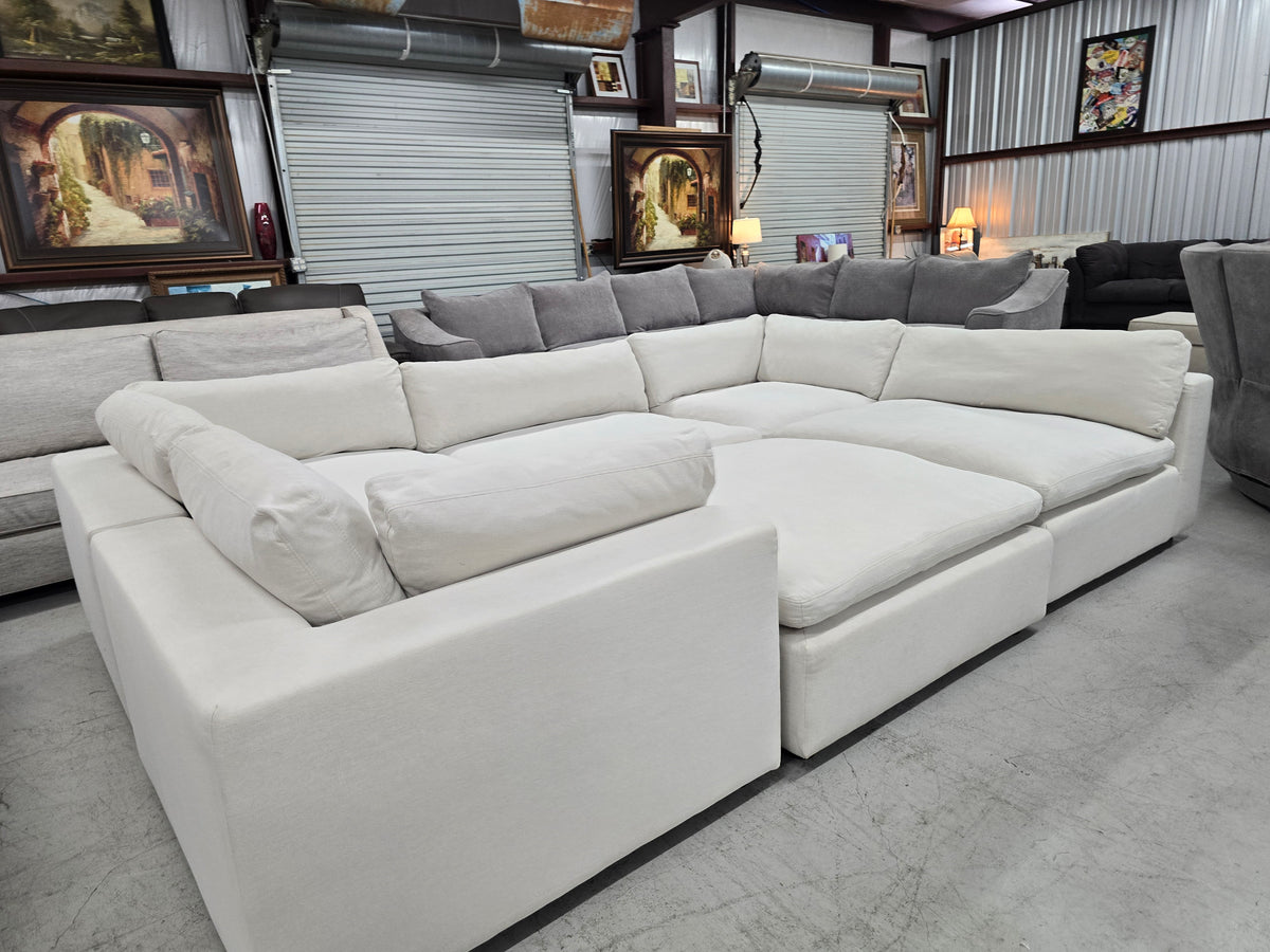 Huge Light Beige Cloud Modular Sectional Couch with Ottoman - D100