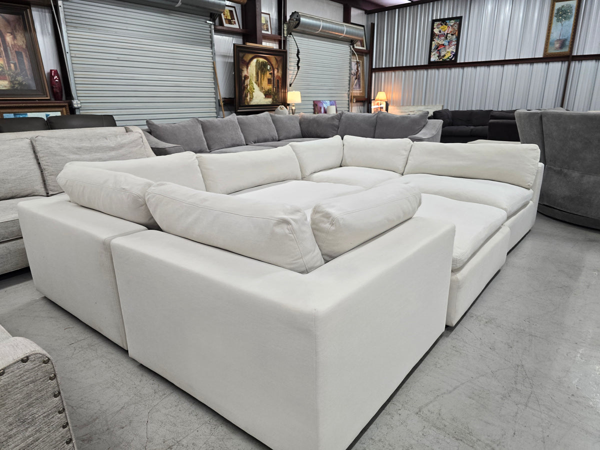 Huge Light Beige Cloud Modular Sectional Couch with Ottoman - D100