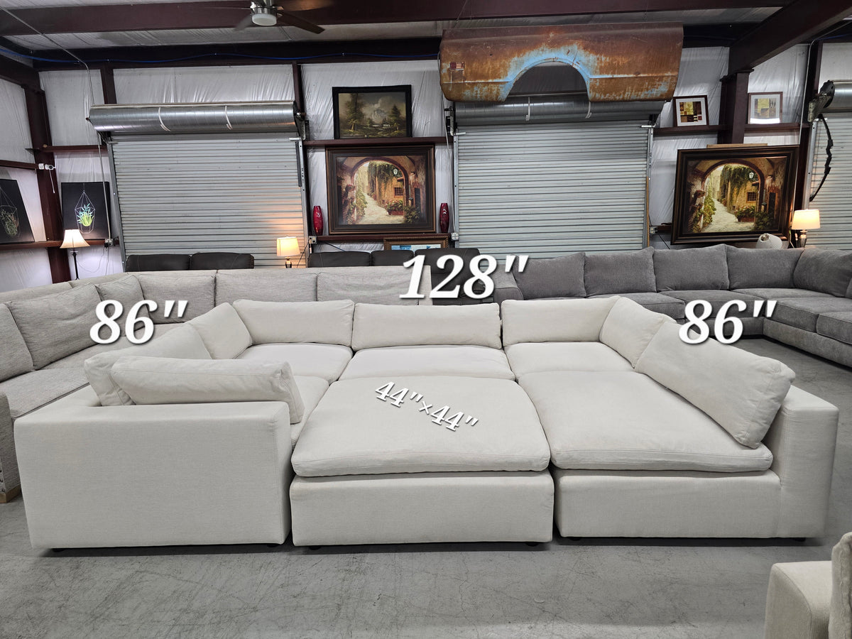 Huge Light Beige Cloud Modular Sectional Couch with Ottoman - D100