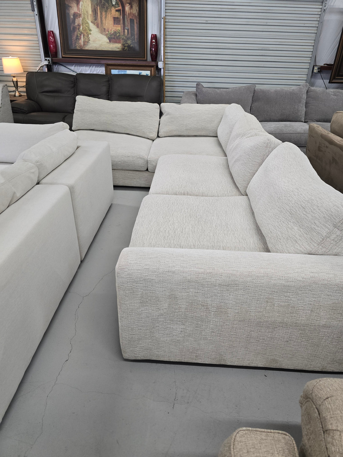 Light Beige Cindy Crawford Sectional Couch - D104
