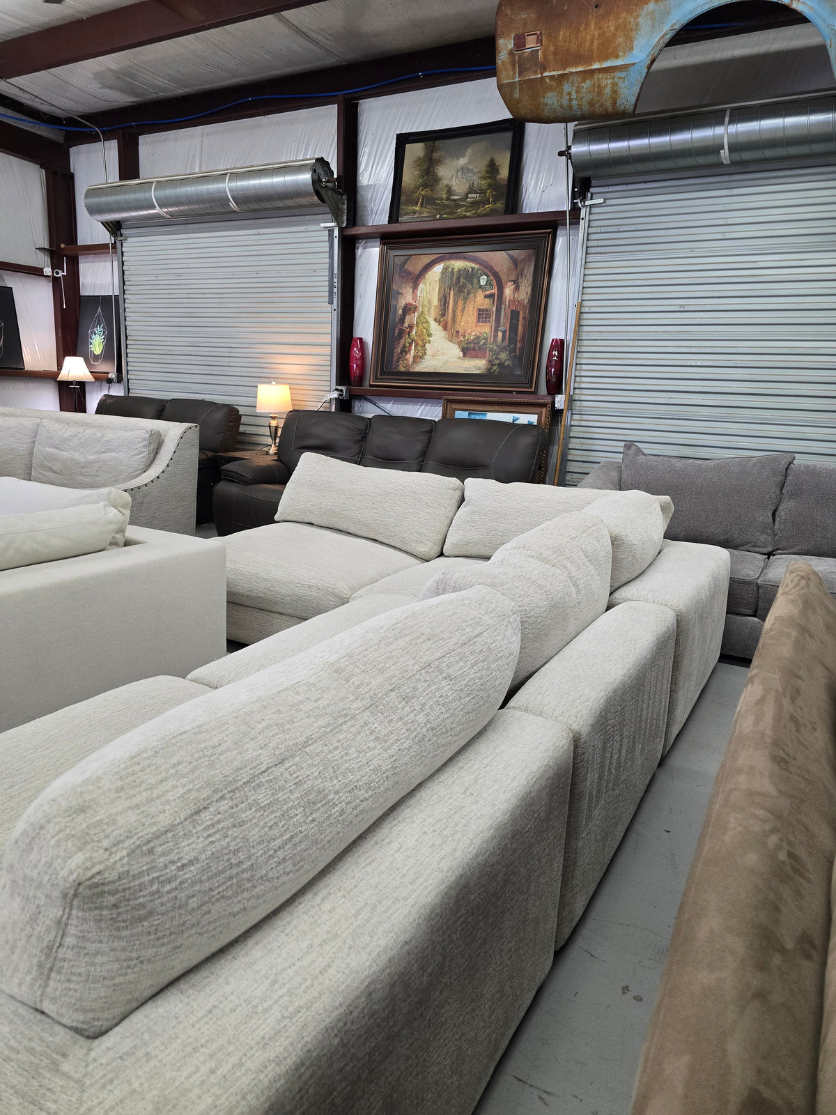 Light Beige Cindy Crawford Sectional Couch - D104