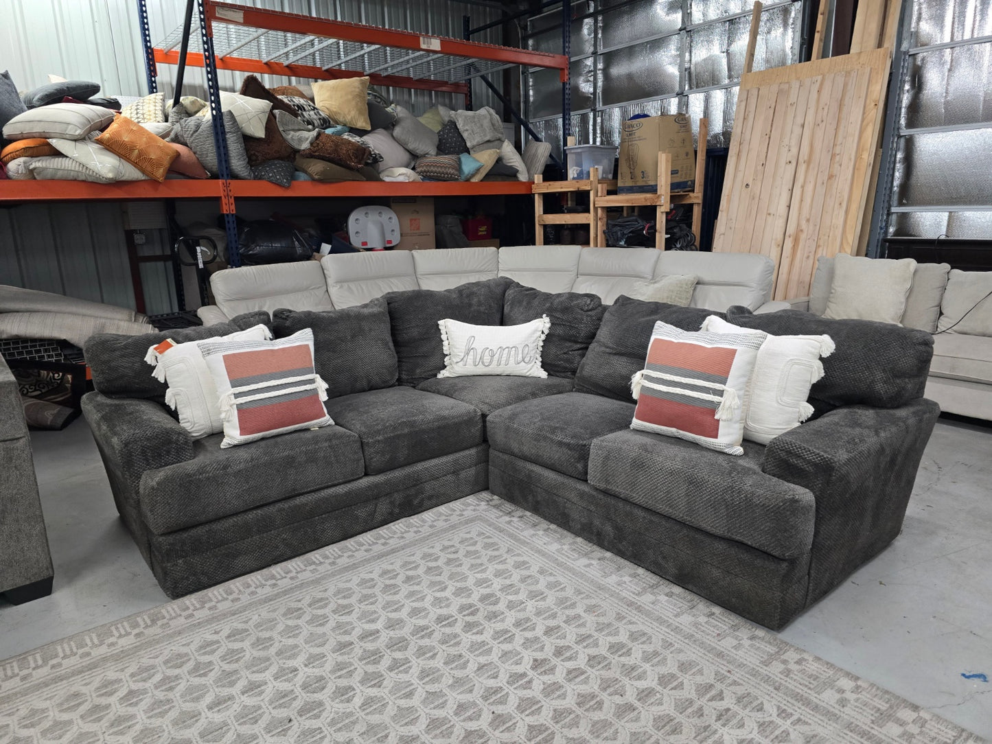 Gray L-Shaped Fluffy Sectional Couch 🚛 CAN DELIVER TODAY 🚚