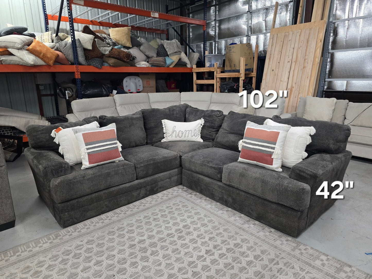 Gray L-Shaped Fluffy Sectional Couch 🚛 CAN DELIVER TODAY 🚚