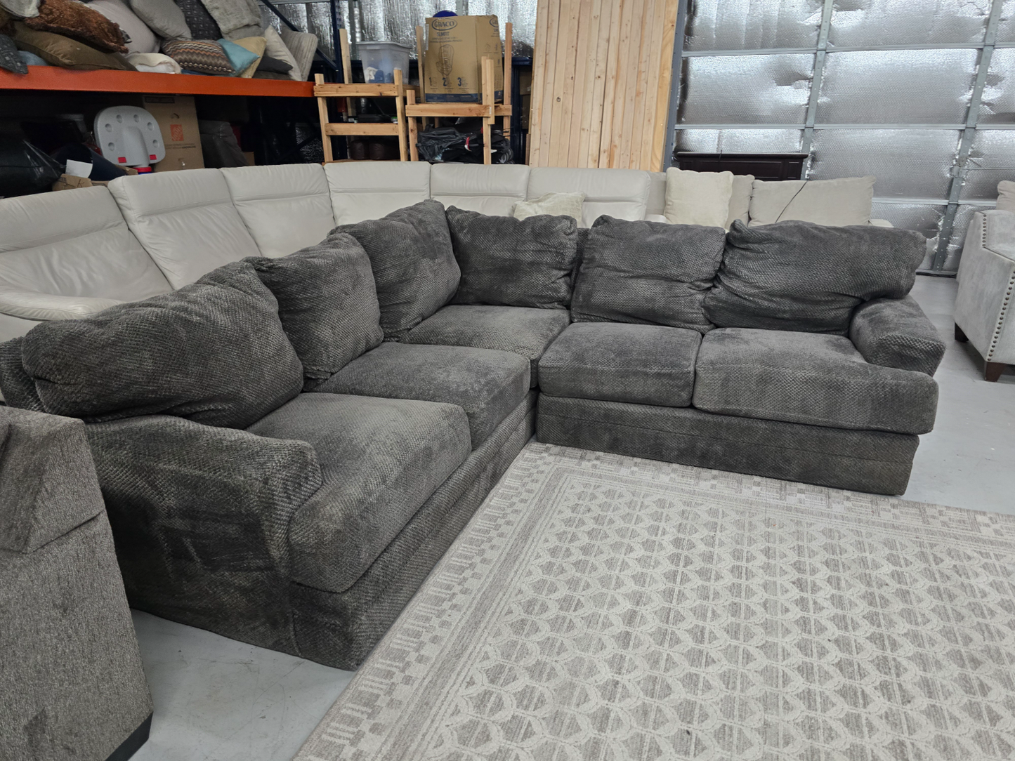 Gray L-Shaped Fluffy Sectional Couch 🚛 CAN DELIVER TODAY 🚚