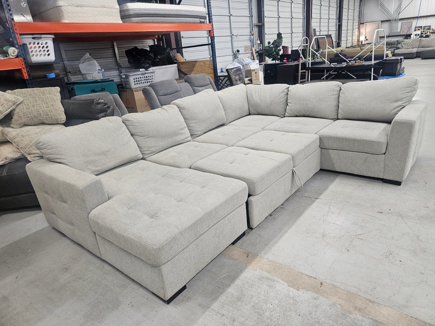 Gray U-Shaped Sectional with pullout ottoman for sleeping .... SAME DAY DELIVERY !