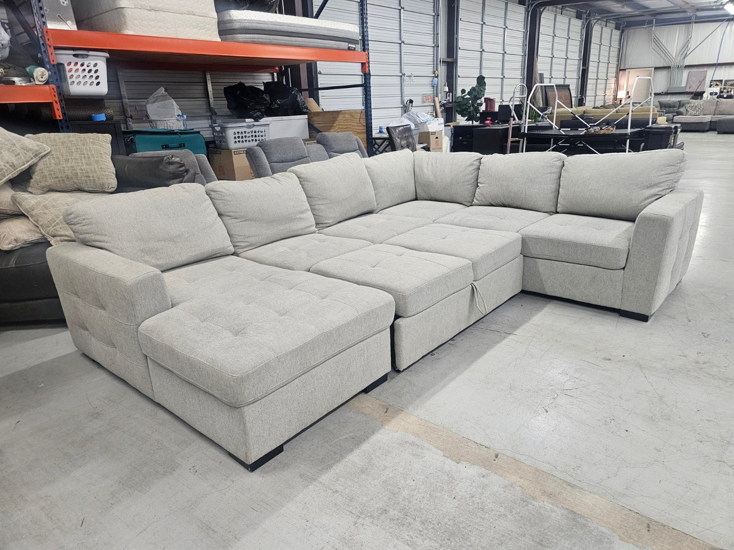Gray U-Shaped Sectional with pullout ottoman for sleeping .... SAME DAY DELIVERY !