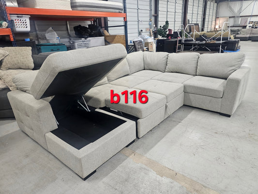 Gray U-Shaped Sectional with pullout ottoman for sleeping .... SAME DAY DELIVERY !