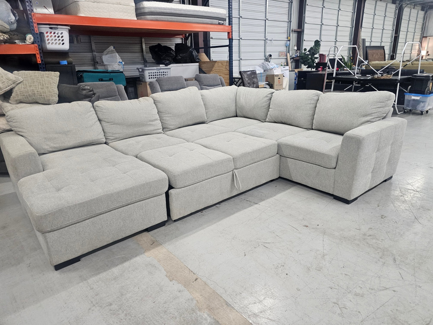 Gray U-Shaped Sectional with pullout ottoman for sleeping .... SAME DAY DELIVERY !