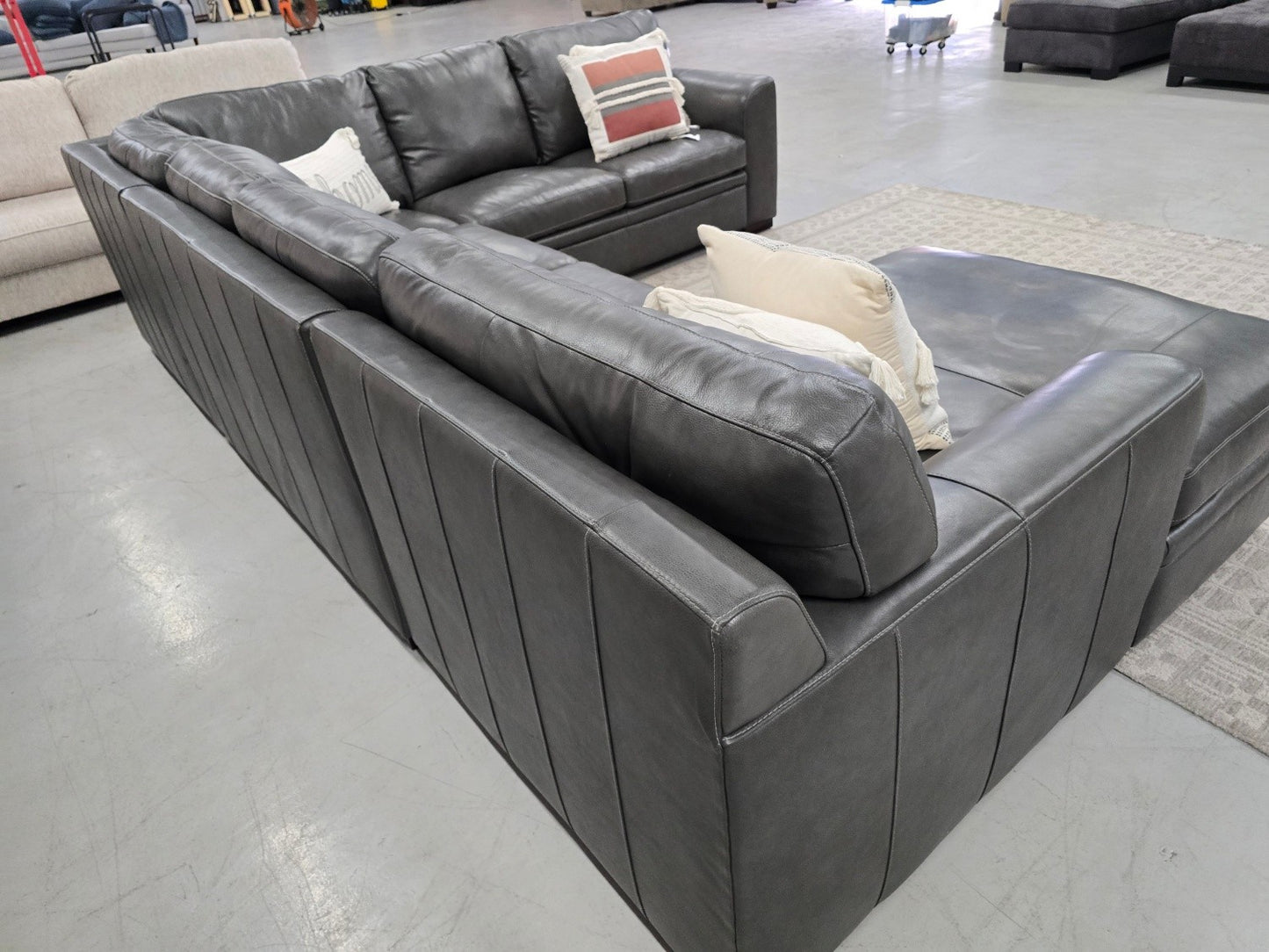 Greer Dark Grey Natural Leather 4 Piece 166" Modular U-Shaped Sectional With Left Arm Facing Chaise & Armless Sofa | Deep Seated.. 🚛 GET IT DELIVERED TODAY! 🚚