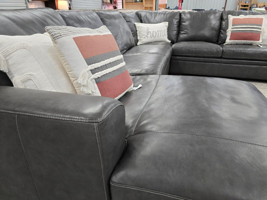 Greer Dark Grey Natural Leather 4 Piece 166" Modular U-Shaped Sectional With Left Arm Facing Chaise & Armless Sofa | Deep Seated.. 🚛 GET IT DELIVERED TODAY! 🚚