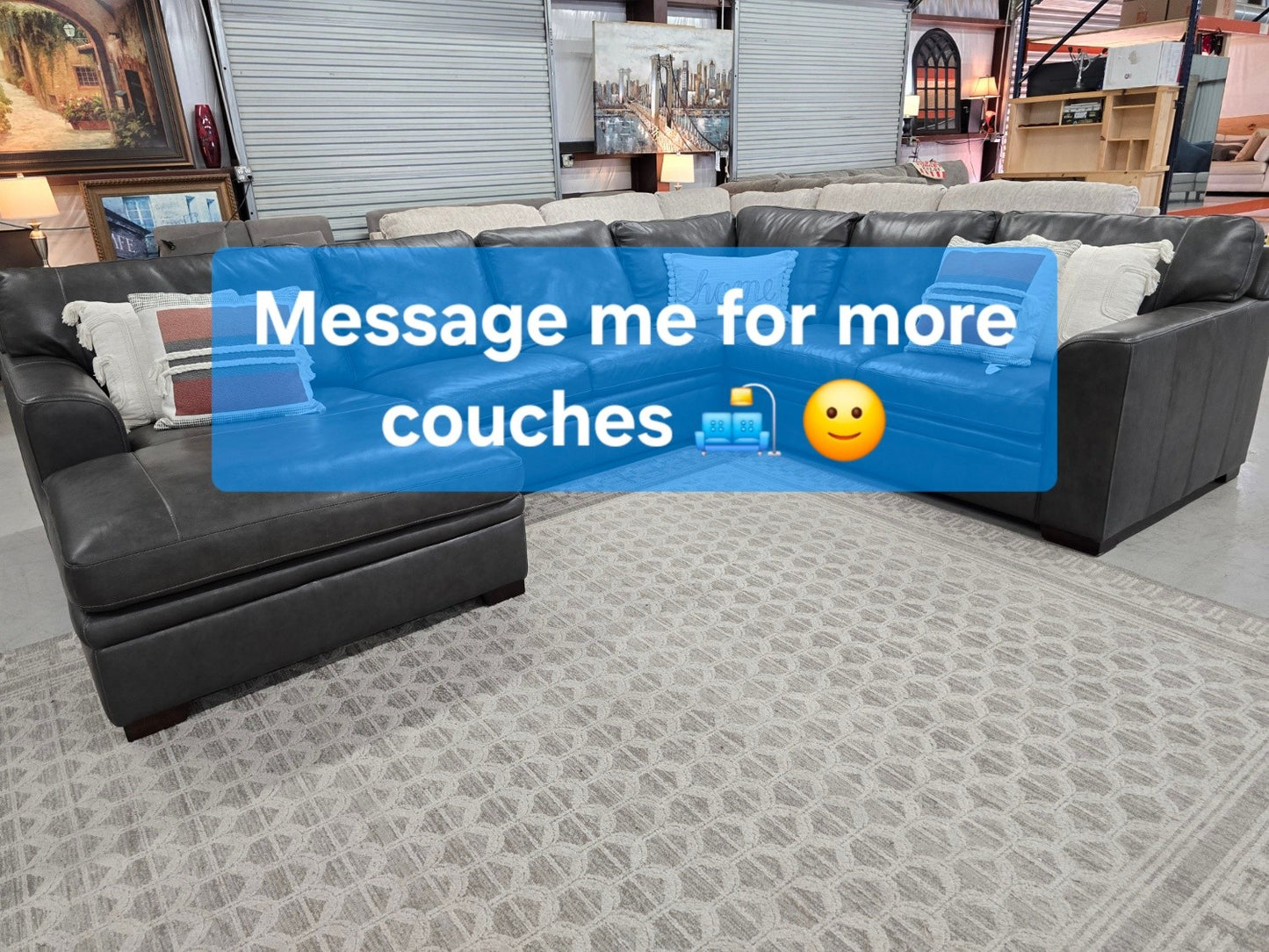 Greer Dark Grey Natural Leather 4 Piece 166" Modular U-Shaped Sectional With Left Arm Facing Chaise & Armless Sofa | Deep Seated.. 🚛 GET IT DELIVERED TODAY! 🚚