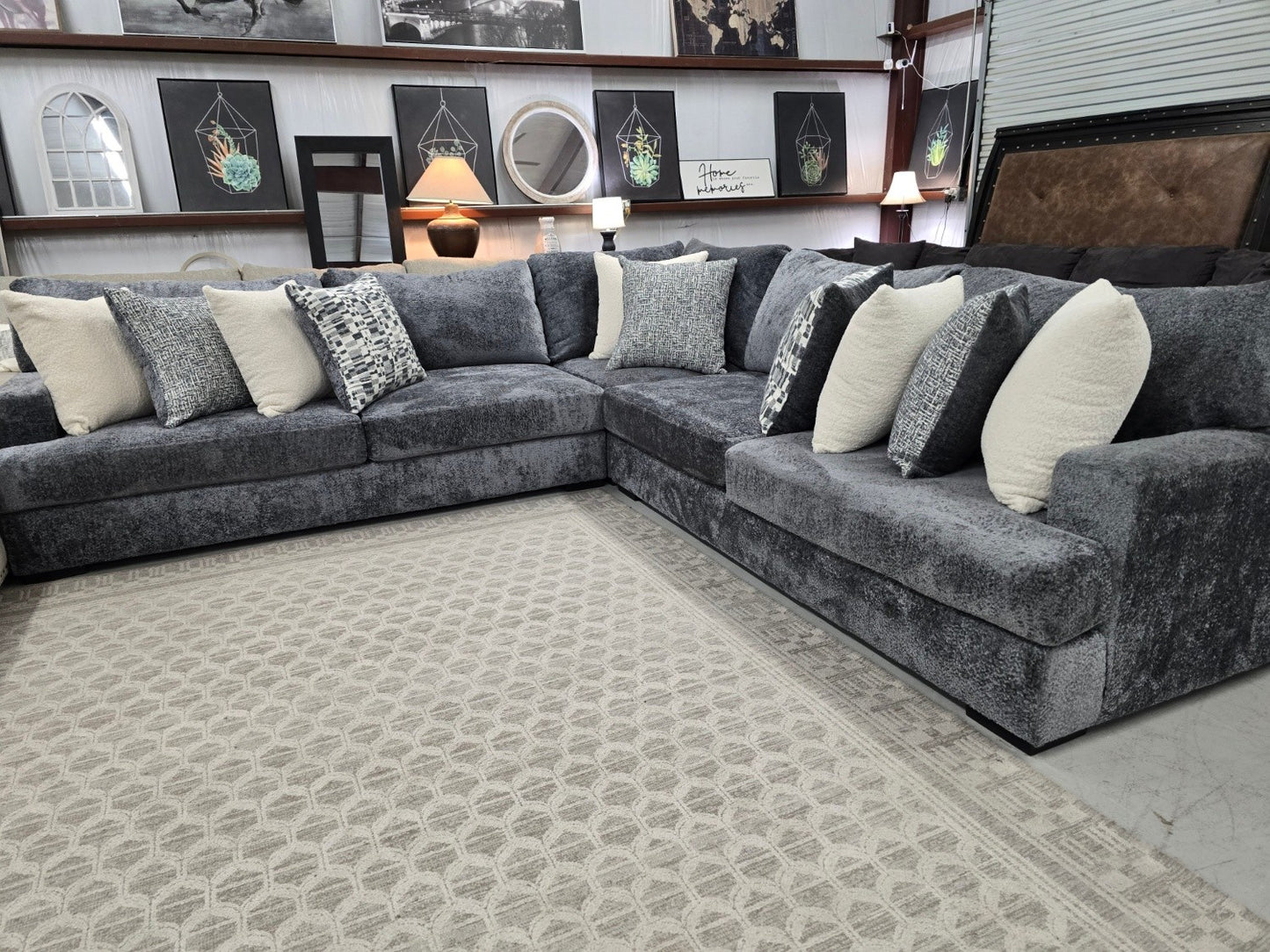 Luxury Mega Furniture “Mateo 1227” U-Shaped Sectional – Utopia Pewter/Slate – LIKE NEW 🚛 FAST SAME DAY DELIVERY! 🚚