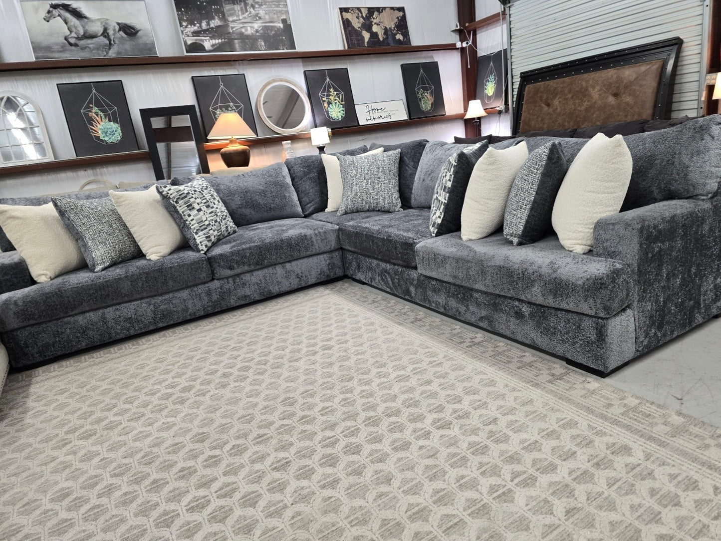 Luxury Mega Furniture “Mateo 1227” U-Shaped Sectional – Utopia Pewter/Slate – LIKE NEW 🚛 FAST SAME DAY DELIVERY! 🚚