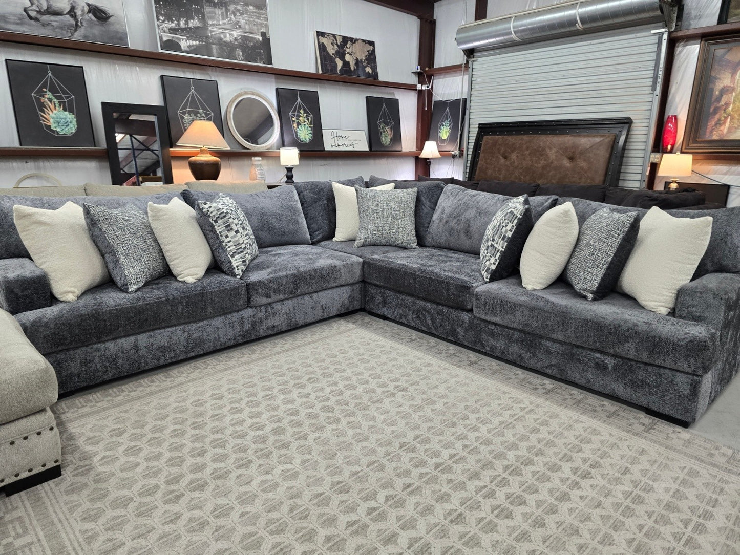 Luxury Mega Furniture “Mateo 1227” U-Shaped Sectional – Utopia Pewter/Slate – LIKE NEW 🚛 FAST SAME DAY DELIVERY! 🚚