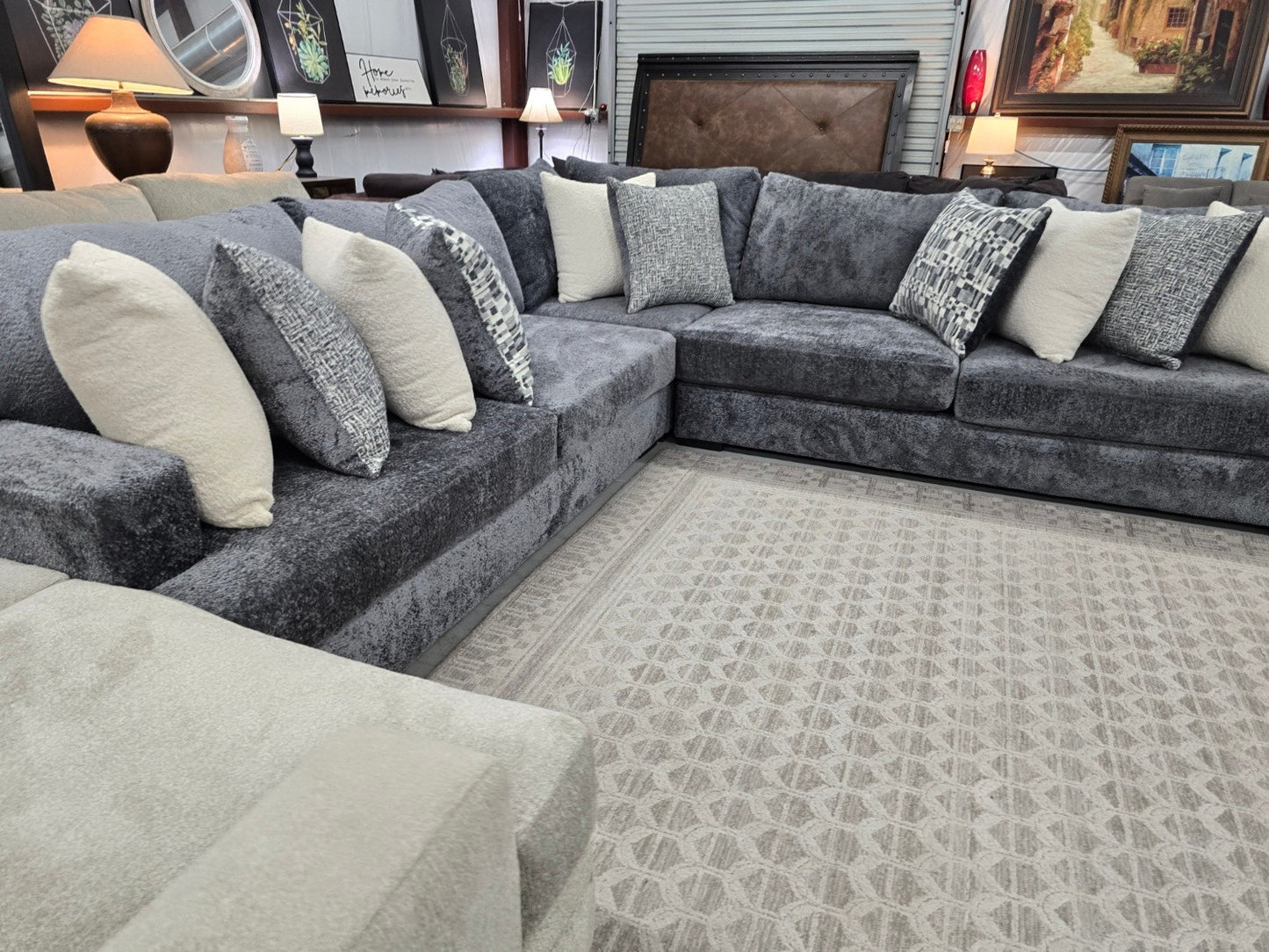 Luxury Mega Furniture “Mateo 1227” U-Shaped Sectional – Utopia Pewter/Slate – LIKE NEW 🚛 FAST SAME DAY DELIVERY! 🚚