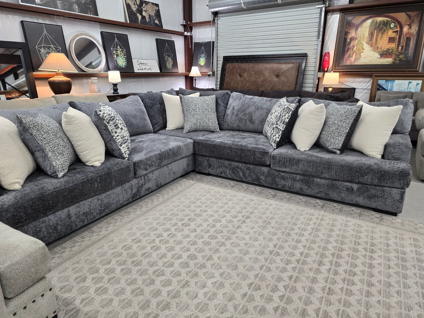 Luxury Mega Furniture “Mateo 1227” U-Shaped Sectional – Utopia Pewter/Slate – LIKE NEW 🚛 FAST SAME DAY DELIVERY! 🚚