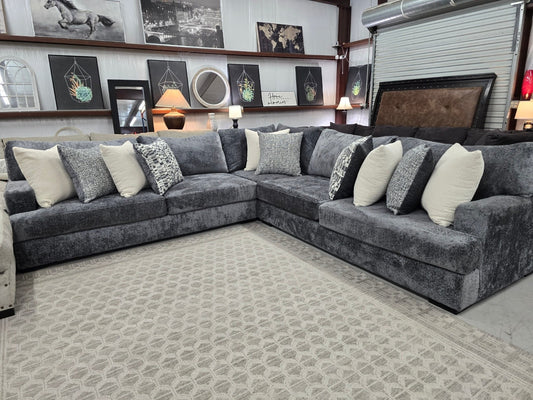 Luxury Mega Furniture “Mateo 1227” U-Shaped Sectional – Utopia Pewter/Slate – LIKE NEW 🚛 FAST SAME DAY DELIVERY! 🚚