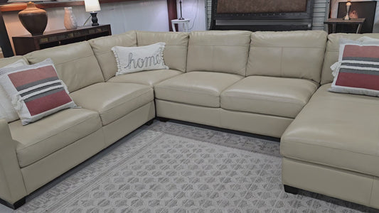 🔥 Beige Leather Chaise Sectional – SAME-DAY DELIVERY 🚚