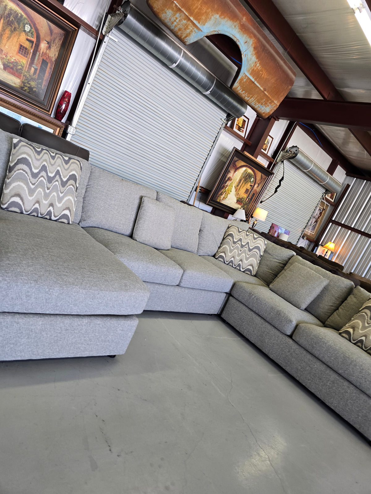 Bernhardt Large Gray U-Shaped Sectional Couch - D110