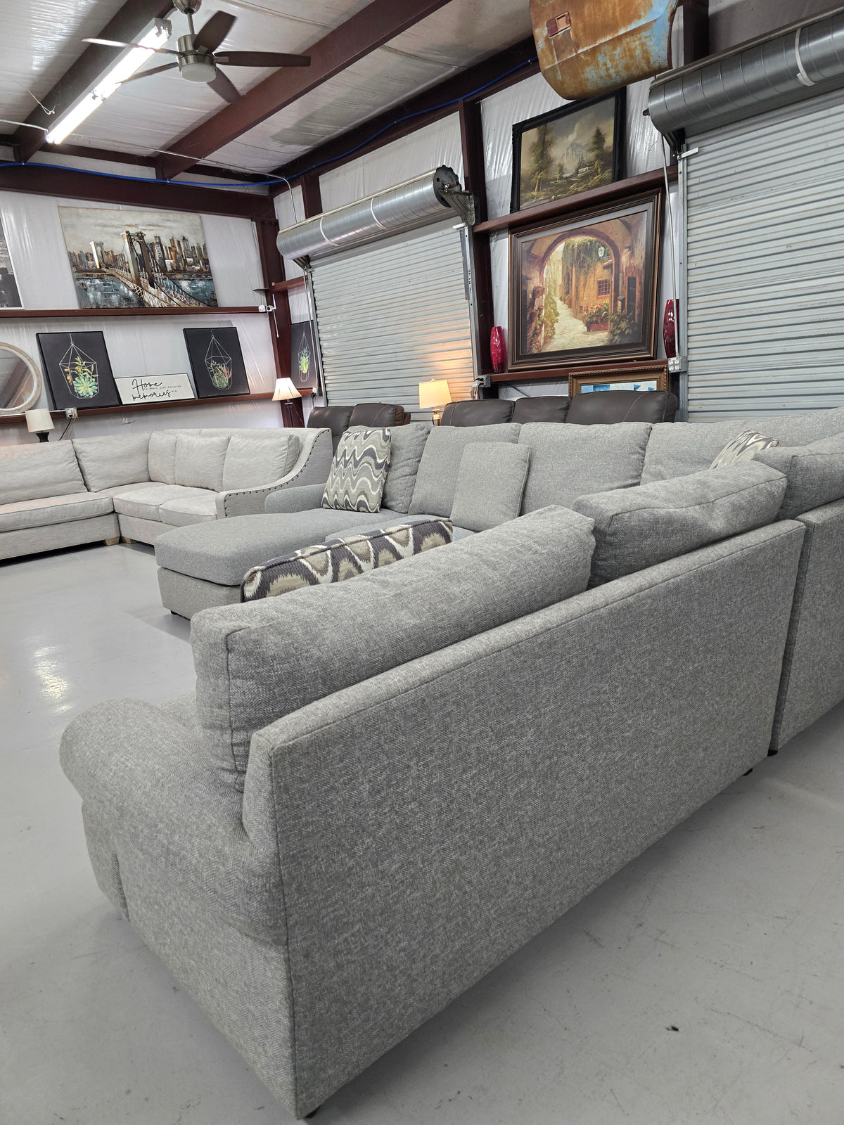 Bernhardt Large Gray U-Shaped Sectional Couch - D110