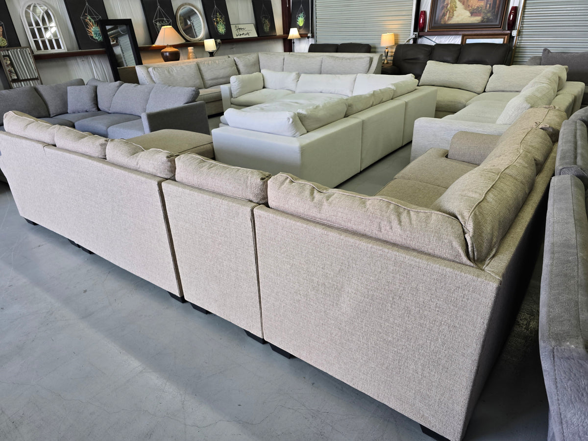 Huge Ashley Furniture Tan U-Shaped Sectional Couch - D106