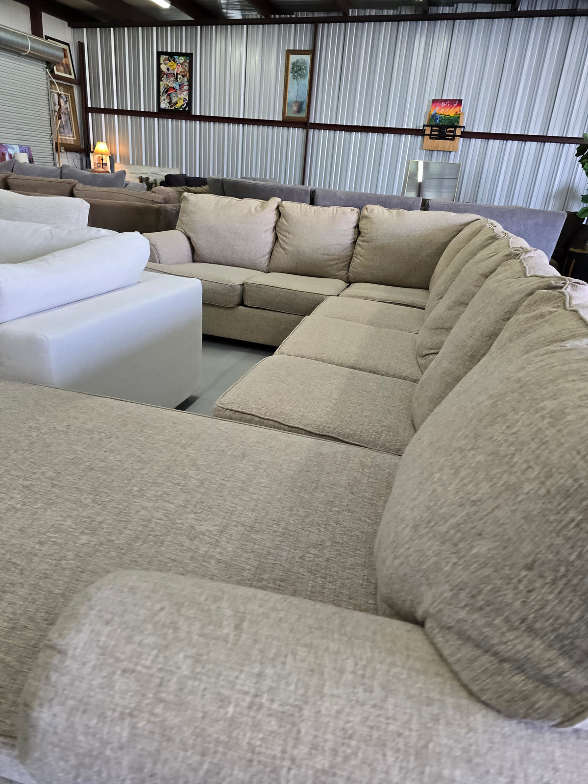 Huge Ashley Furniture Tan U-Shaped Sectional Couch - D106