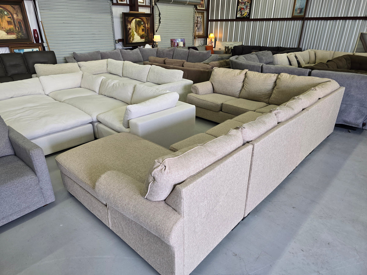 Huge Ashley Furniture Tan U-Shaped Sectional Couch - D106