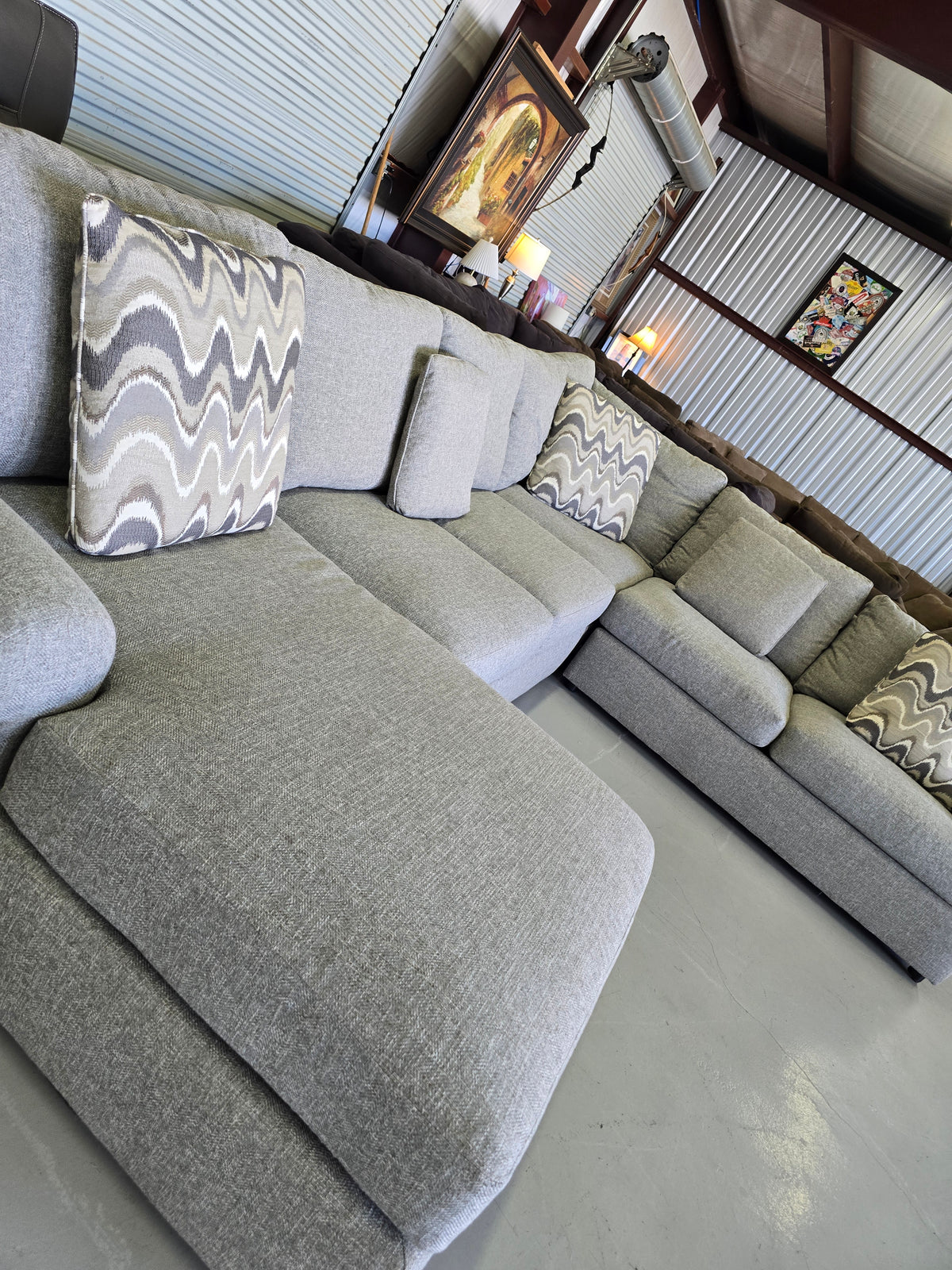 Bernhardt Large Gray U-Shaped Sectional Couch - D110
