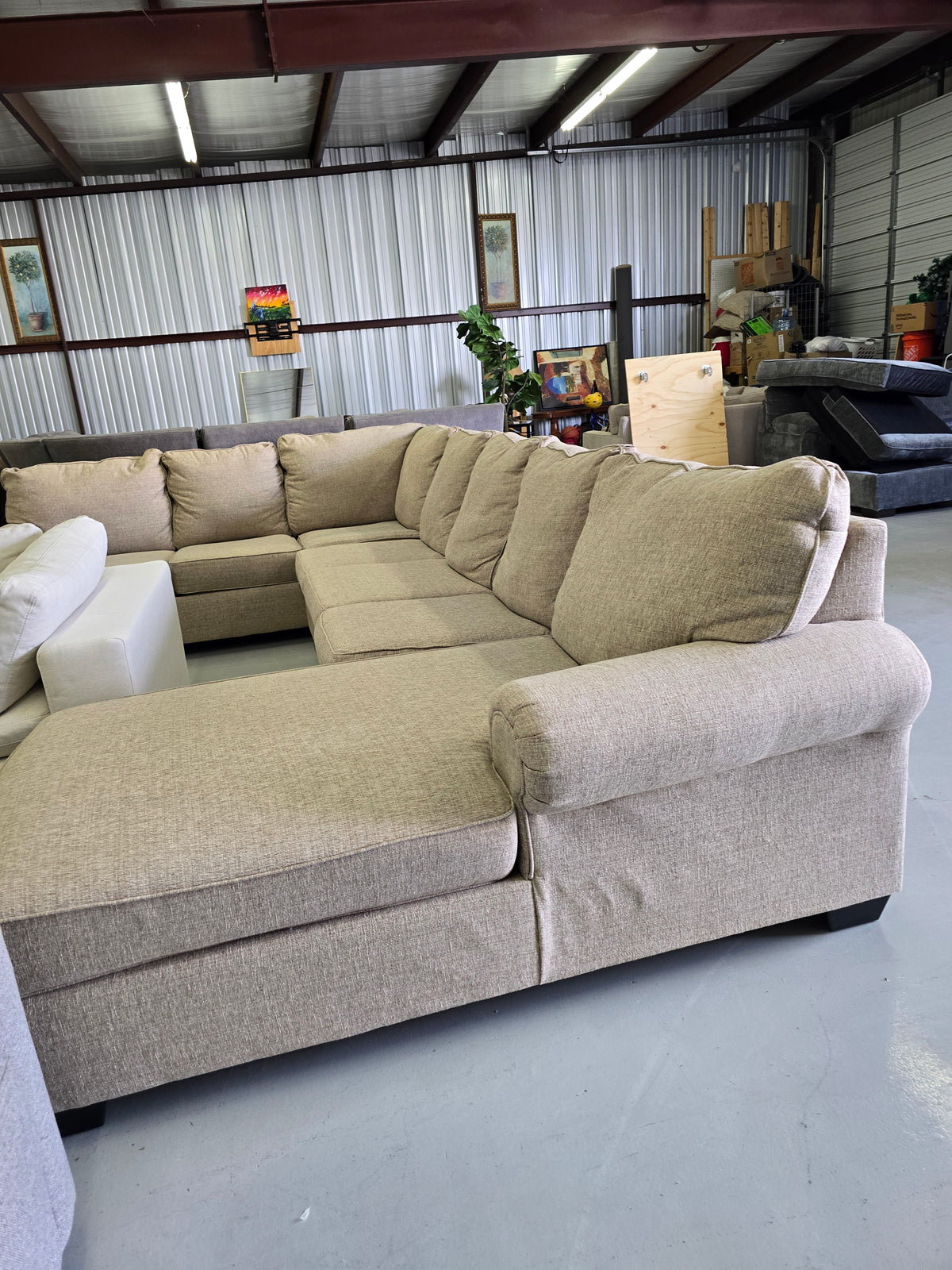 Huge Ashley Furniture Tan U-Shaped Sectional Couch - D106
