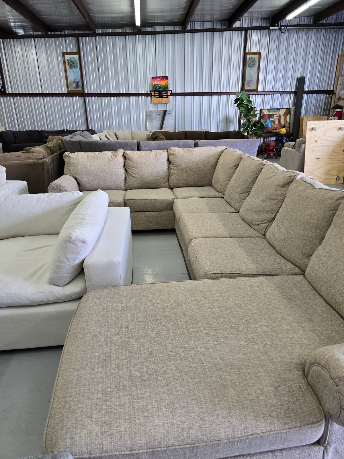 Huge Ashley Furniture Tan U-Shaped Sectional Couch - D106
