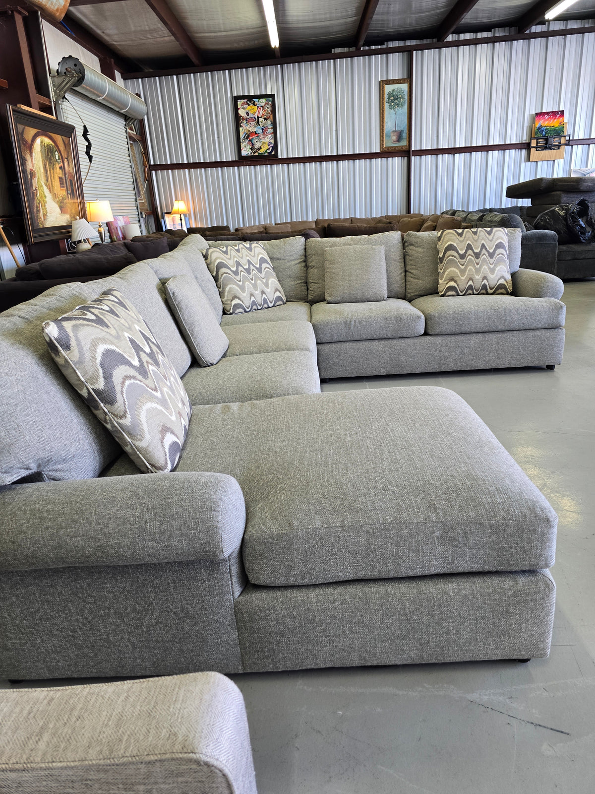 Bernhardt Large Gray U-Shaped Sectional Couch - D110
