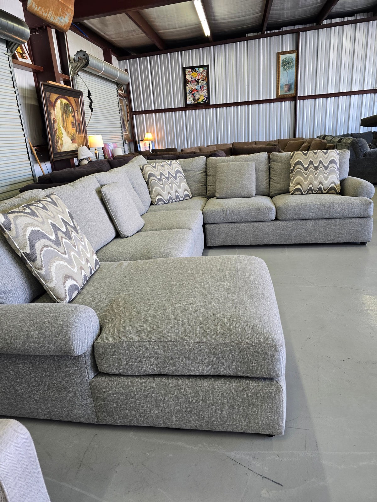 Bernhardt Large Gray U-Shaped Sectional Couch - D110