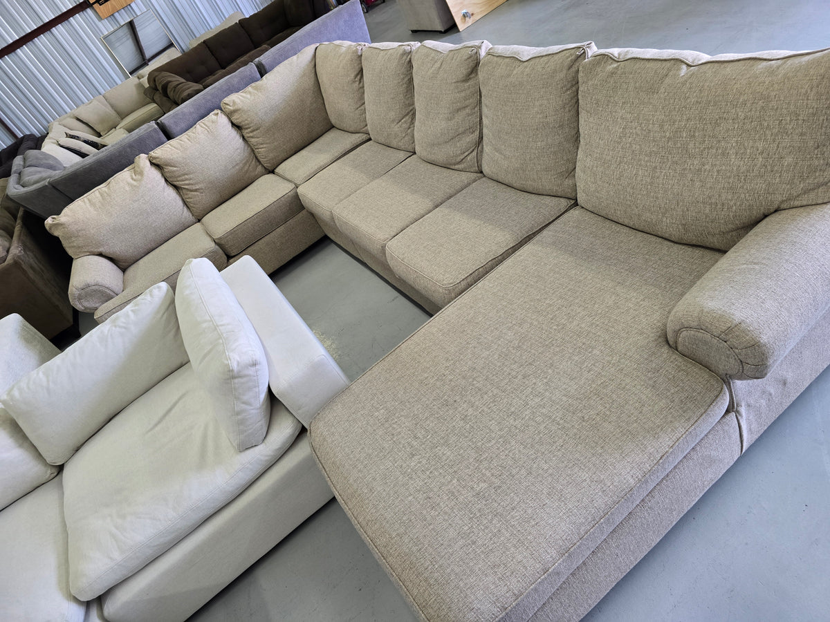 Huge Ashley Furniture Tan U-Shaped Sectional Couch - D106