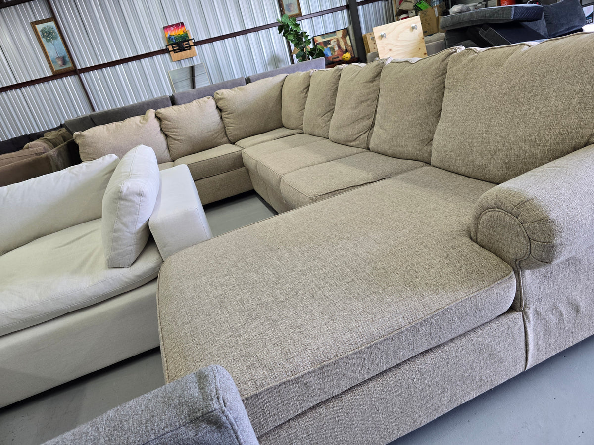Huge Ashley Furniture Tan U-Shaped Sectional Couch - D106
