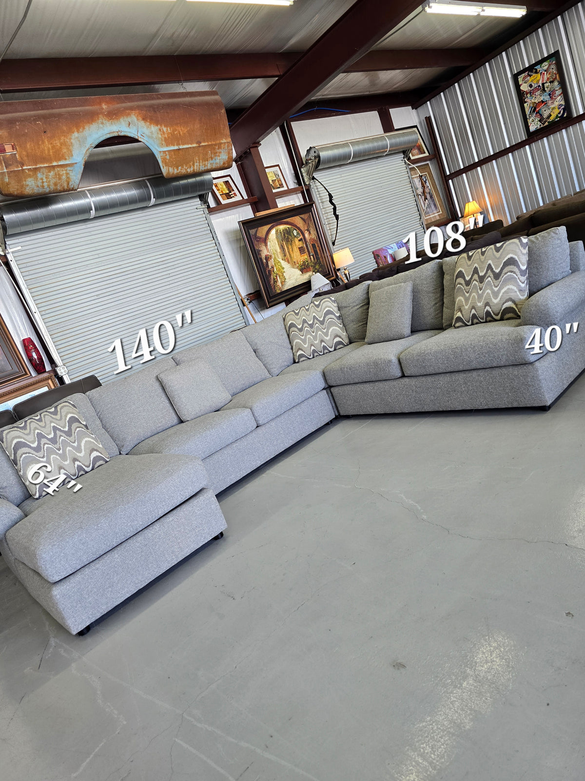 Bernhardt Large Gray U-Shaped Sectional Couch - D110