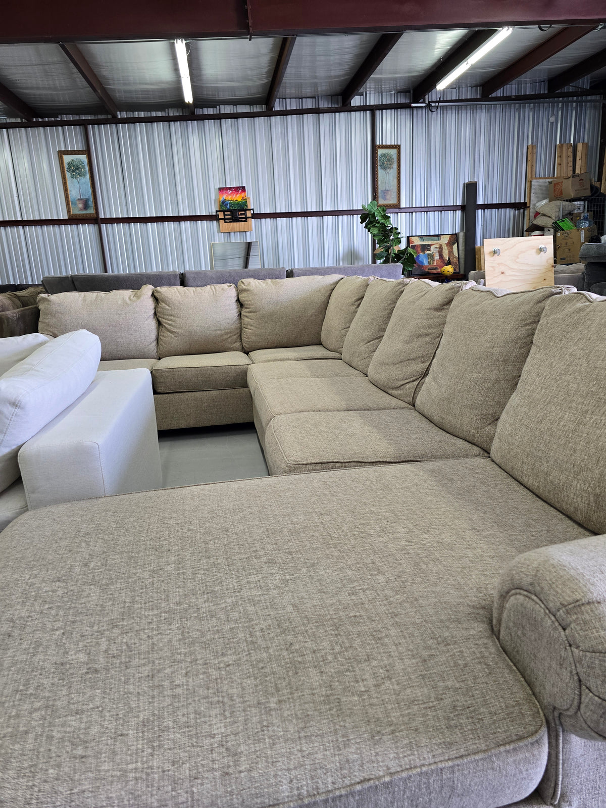 Huge Ashley Furniture Tan U-Shaped Sectional Couch - D106